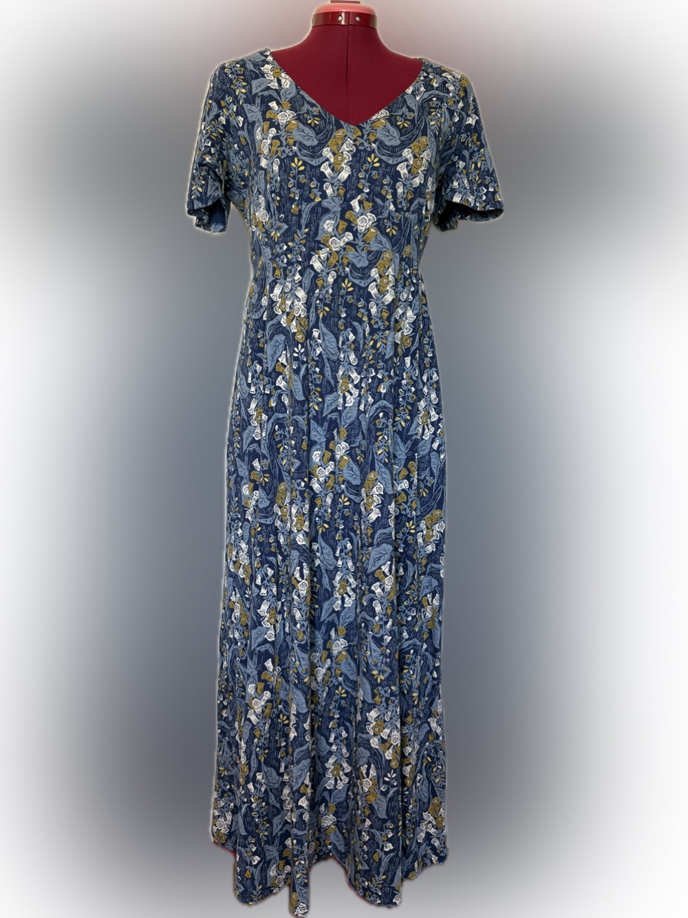 Seasalt Cornwall Chateaux Maxi Dress Berry Tree Blue V-Neck Cotton Jersey